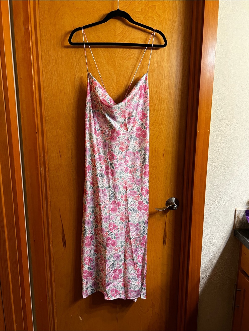 Kilo Brava Floral Pink Cowl Neck Midi Dress